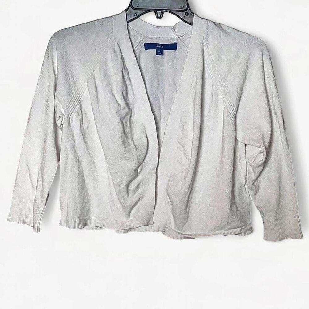 Apt. 9 White Cropped Casual 3/4 Length Sleeve Open Cardigan - Size XL